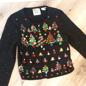 Michael Simon Sweater Vintage 😍 ♥ Beaded Christmas Trees size Small